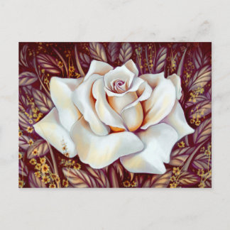 Cartão Postal Pintura realista do buquê rosa branco