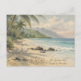 Cartão Postal Pintura Romântica da Praia de Kauai