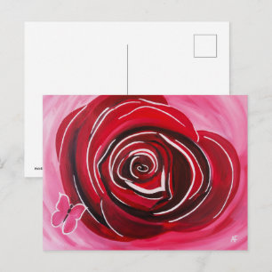 Cartão Postal Pintura Rosa Borboleta por Alfred Fox Colecionável