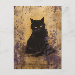 Cartão Postal Pintura Roxa de Gato Preto