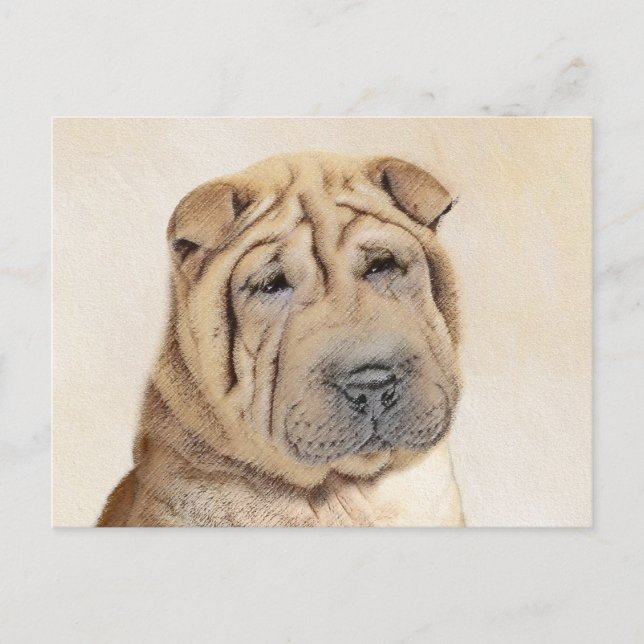 Cartão Postal Pintura Shar Pei - Arte Cachorra Original (Frente)
