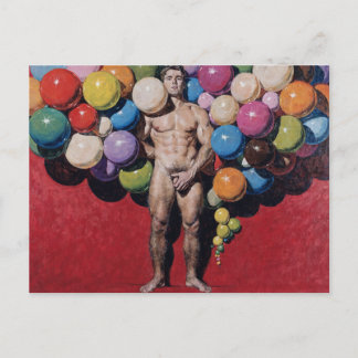 Cartão Postal Pintura Surrealista de Nu Masculino Vibrante