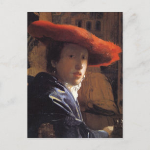 Cartão Postal Pintura Vermeer - Rapariga com Chapéu Vermelho