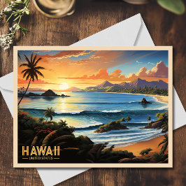 Cartão Postal Pintura Vintage do Paraíso Tropical da Praia do Ha