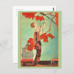 Cartão Postal Pintura Vintage Exótica para Mulher