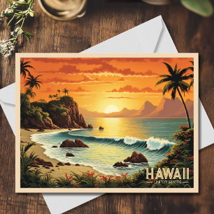 Cartão Postal Pintura Vintage Havaí Praia Paraíso Tropical