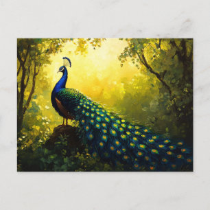 Cartão Postal Pintura vívida de um Pavão