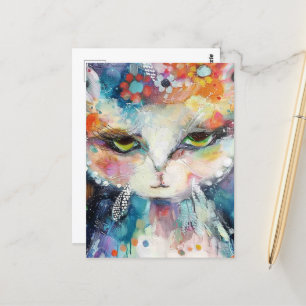 Cartão Postal pinturas brancas de gato branco