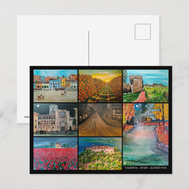 Cartão Postal Pinturas da Colagem da Espanha Valencia por Alfred (Frente/Verso)