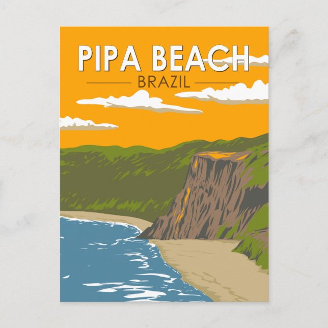 Cartão Postal Pipa Beach Brazil Viagem Art Vintage (Frente)
