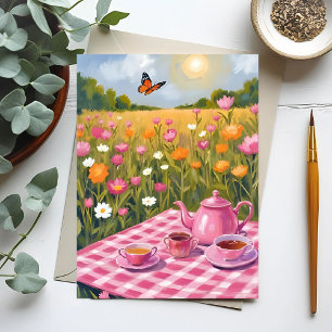 Cartão Postal Piquenique Cor-de-Rosa Bonito   Borboleta do Chá d