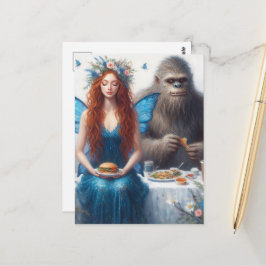 Cartão Postal Piquenique da Fada e do Sasquatch