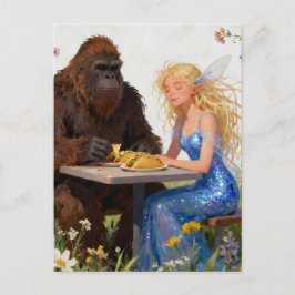 Cartão Postal Piquenique da Fada e do Sasquatch