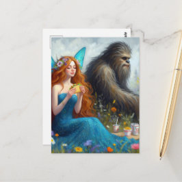 Cartão Postal Piquenique da Fada e do Sasquatch