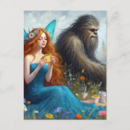 Cartão Postal Piquenique da Fada e do Sasquatch