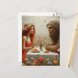 Cartão Postal Piquenique de Espaguete da Fada e do Sasquatch
