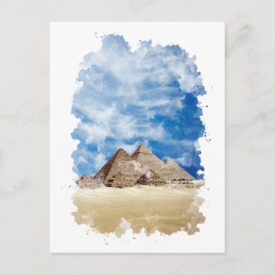 Cartão Postal Pirâmide da Arte Watercolor de Giza Egypt