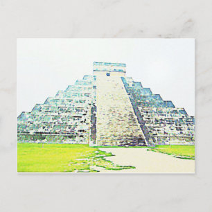 Cartão Postal Pirâmide De Chichen Itza Watercolor Design