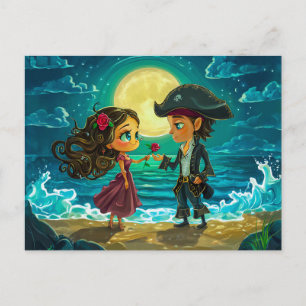 Cartão Postal Pirata Casado sua noiva na praia