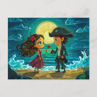 Cartão Postal Pirata Casado sua noiva na praia