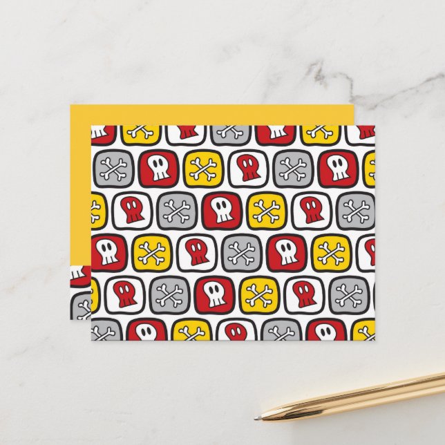 Cartão Postal Pirata de desenho animado / caveira de esqueleto e (Frente/Verso In Situ)