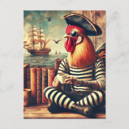 Cartão Postal Pirata de galo com café
