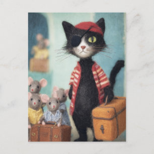 Cartão Postal Pirata de Gato Negro e Ratos