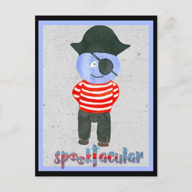 Cartão Postal Pirata de Halloween Spookcolor Watercolor (Frente)