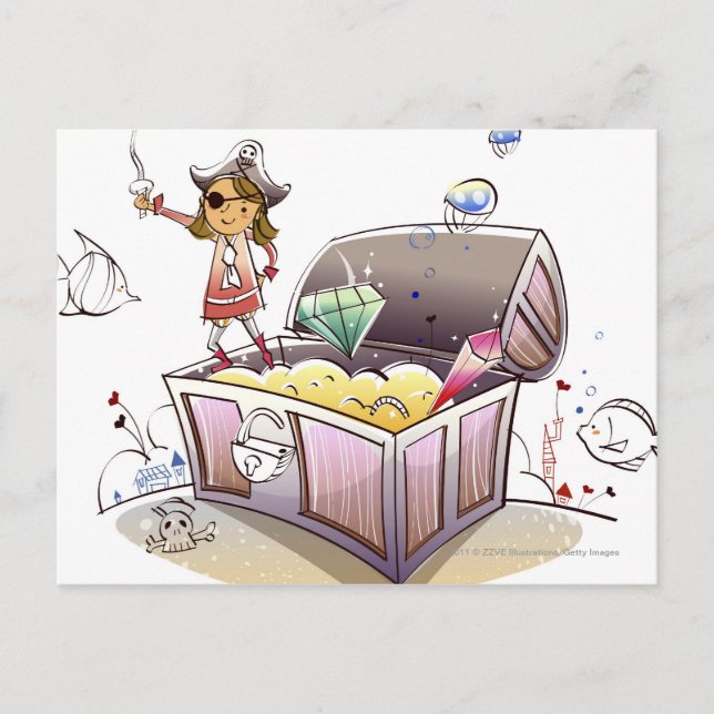 Cartão Postal Pirata do tesouro em pé. (Frente)