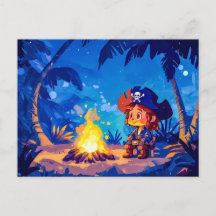 Pirata Sentada por uma fogueira de camarões sob as