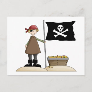Cartão Postal Piratas: Pirata, Bandeira e Tesouro