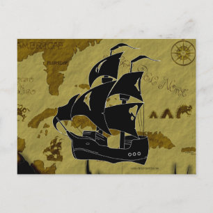Cartão Postal Pirate Map #1, Tattered Ship