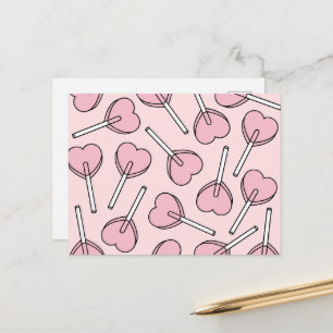 Cartão Postal Pirulitos Cor-de-Rosa, Pirulitos em Formato de Cor