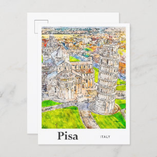 Cartão Postal Pisa Itália Desenho Da Mão De Desenho De Aquarela