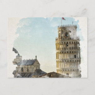 Cartão Postal Pisa Itália Watercolor Art