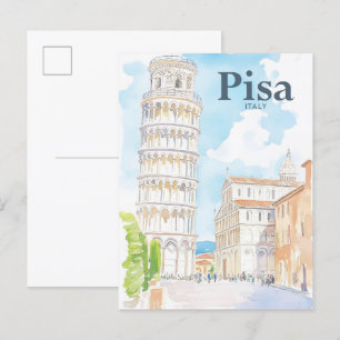 Cartão Postal Pisa Itália Watercolor Painting Viagem