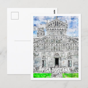 Cartão Postal Pisa Toscana Itália Famoso Viagem Place Watercolor