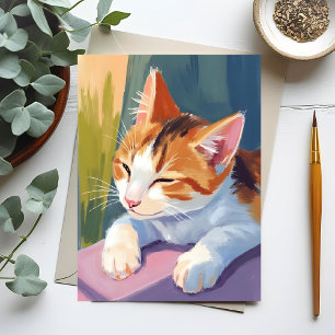 Cartão Postal Piscadas Lentas   Gato Gatito Aquarela Pintura de 