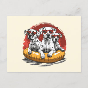 Cartão Postal Piscina de Abacaxi de Verão de Cães Dalmáticos
