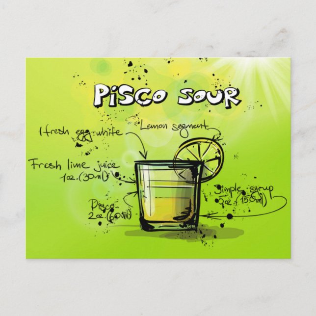 Cartão Postal Pisco Sour Drink - Presente de Cocktail (Frente)