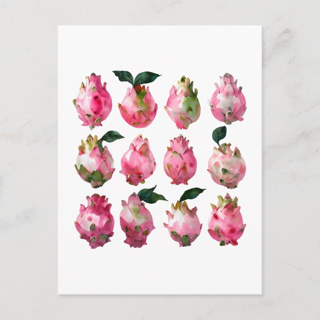 Cartão Postal Pitaya Watercolor Art Tropical (Frente)