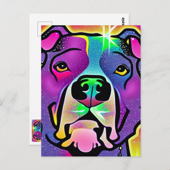 Cartão Postal Pitbull Dog Pop Art (Frente/Verso)