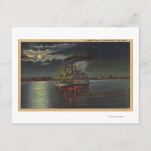 Cartão Postal Pittsburgh, PA - Visão Noturna do Navio a vapor e