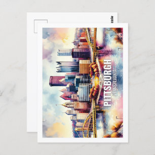 Cartão Postal Pittsburgh Pensilvânia Famous Viagem watercolor