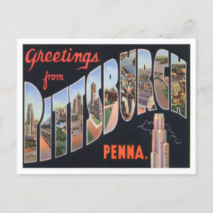 Cartão Postal Pittsburgh, Pensilvânia Vintage Big Letters