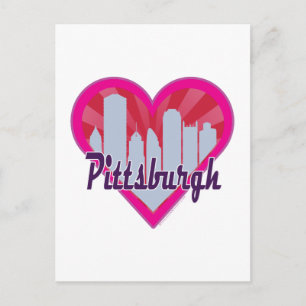 Cartão Postal Pittsburgh Skyline Sunburst Heart