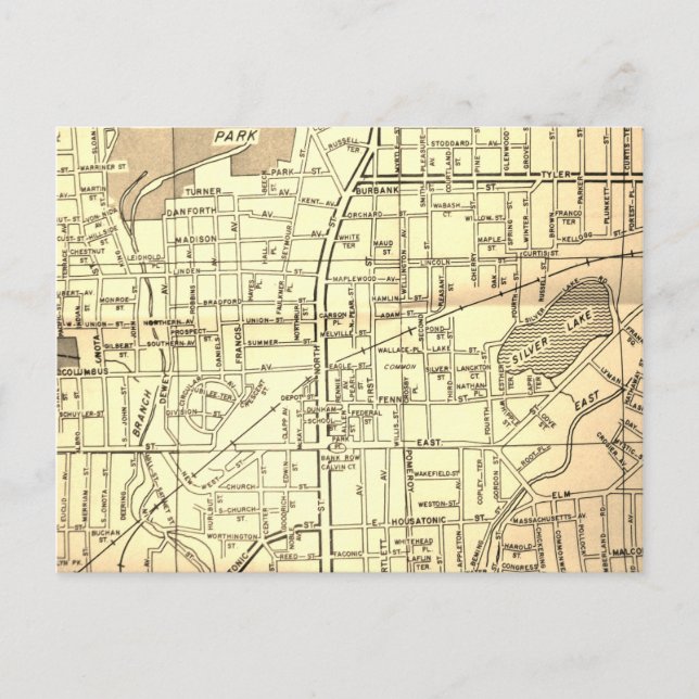 Cartão Postal Pittsfield, MÃE Vintage Map (Frente)