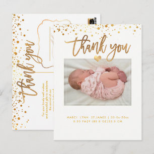 Cartão Postal PixDezines Baby Shower Obrigado/Dourado Falso Desl