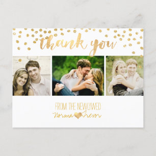 Cartão Postal PixDezines casamento obrigado/confetes de ouro