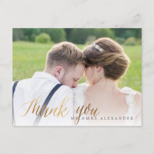 Cartão Postal PixDezines Casamento Obrigado/Letra Dourada